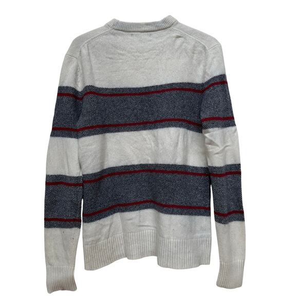 Banana Republic Wool Blend Crewneck Sweater M Gray Red Stripe Italian Yarn - Picture 4 of 5